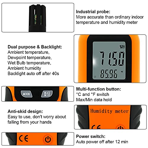 Sunray Psychrometer Thermo-Hygrometer Digital Temperatur und Luftfeuchtigkeit Meter Thermometer Hygrometer mit Taupunkt und Feuchtkugel - 4