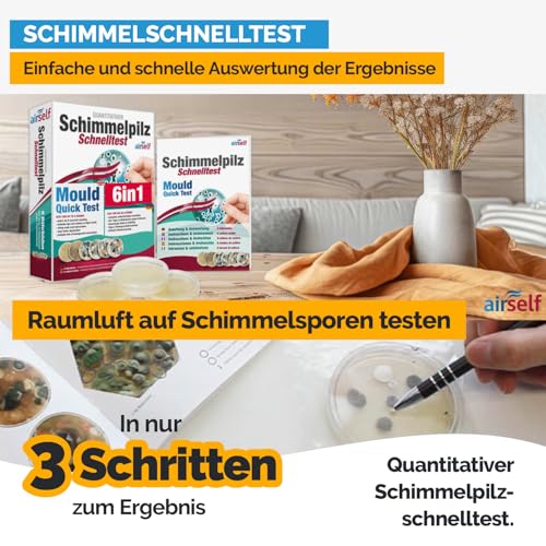 Schimmeltest für zu Hause – bis zu 6 Räume – Schimmelpilz Schnelltest zur Einschätzung einer Schimmelpilzbelastung - 6