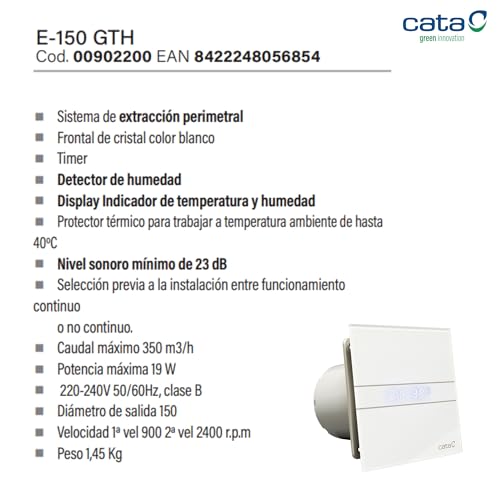 Ventilator Lüfter Badlüfter CATA E-100 GTH Timer / Nachlauf / Hygro / Feuchtesteuerung Feuchtesensor LED – Display - 2