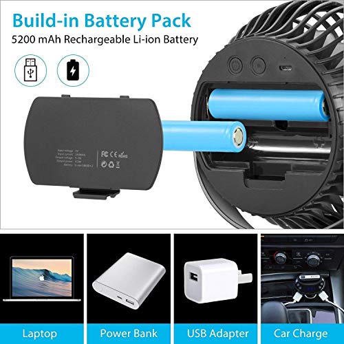 FITFIRST Tischventilator 5200mAh Batteriebetrieben Ultra Leise USB Ventilator 360 Grad Oszillierend Tragbarer Clip Fan 4 Geschwindigkeiten Wiederaufladbar Starker Wind Aroma Diffuser Funktion - 6
