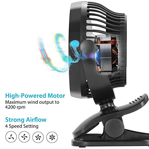 FITFIRST Tischventilator 5200mAh Batteriebetrieben Ultra Leise USB Ventilator 360 Grad Oszillierend Tragbarer Clip Fan 4 Geschwindigkeiten Wiederaufladbar Starker Wind Aroma Diffuser Funktion - 7