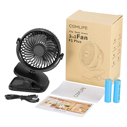 FITFIRST Tischventilator 5200mAh Batteriebetrieben Ultra Leise USB Ventilator 360 Grad Oszillierend Tragbarer Clip Fan 4 Geschwindigkeiten Wiederaufladbar Starker Wind Aroma Diffuser Funktion - 8