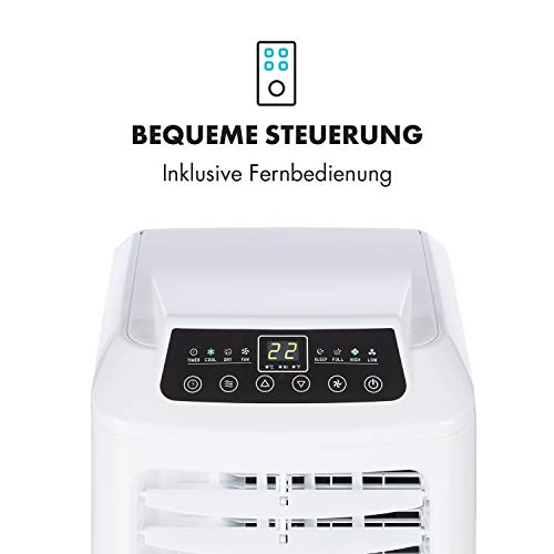 Klarstein Pure Blizzard 3 2G - Klimaanlage, 3-in-1: Kühlung, Ventilator, Luftentfeuchter, Timer, geräuscharm, 17-30°C, Energieeffizienzklasse A, 7.000 BTU/2,1 kW, bis 34 m³, Fernbedienung, weiß - 8